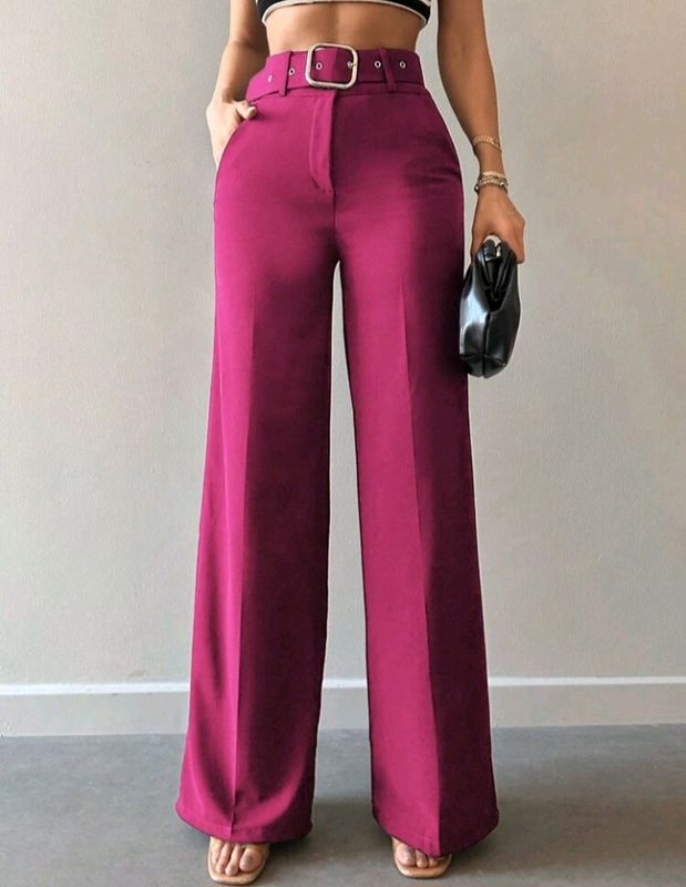 Belted Plain Color Suit Pants With Waistband