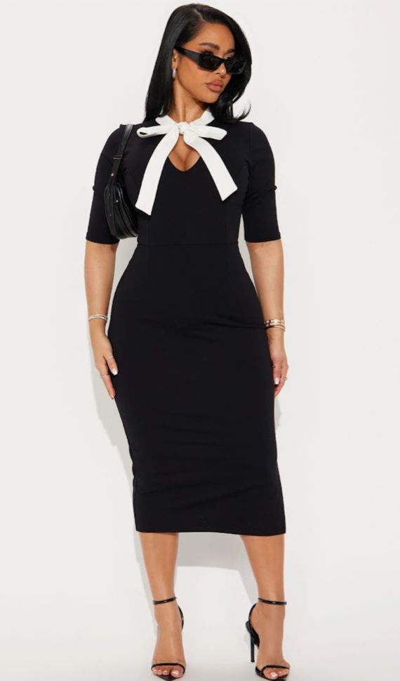 Formal Pencil Contrast Midi Dress