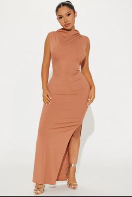 Ruched Mock Neck Maxi Dress