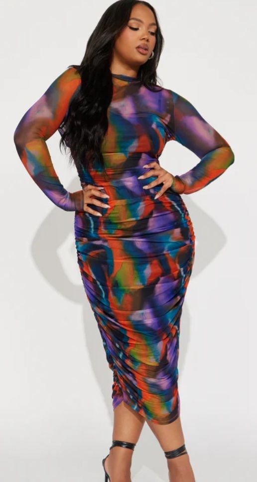 ​Multicolor mesh midi dress