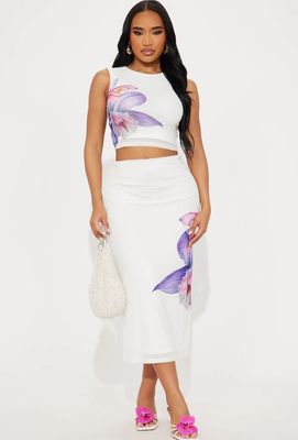 Floral Mesh Maxi Skirt Set