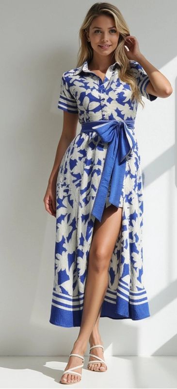Floral Breeze Tie-Waist Midi Shirt Dress
