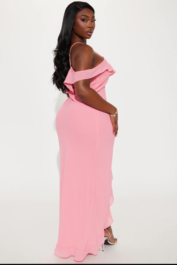 Ruffle Detail V-Neck Maxi Dress