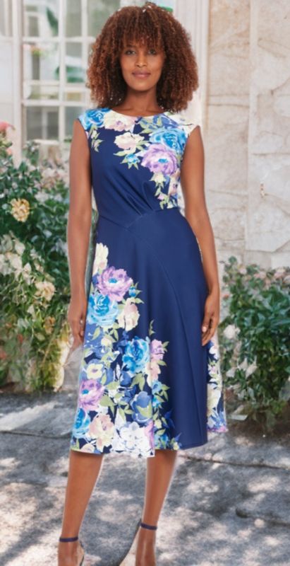 Asymmetric Floral  Flare Dress