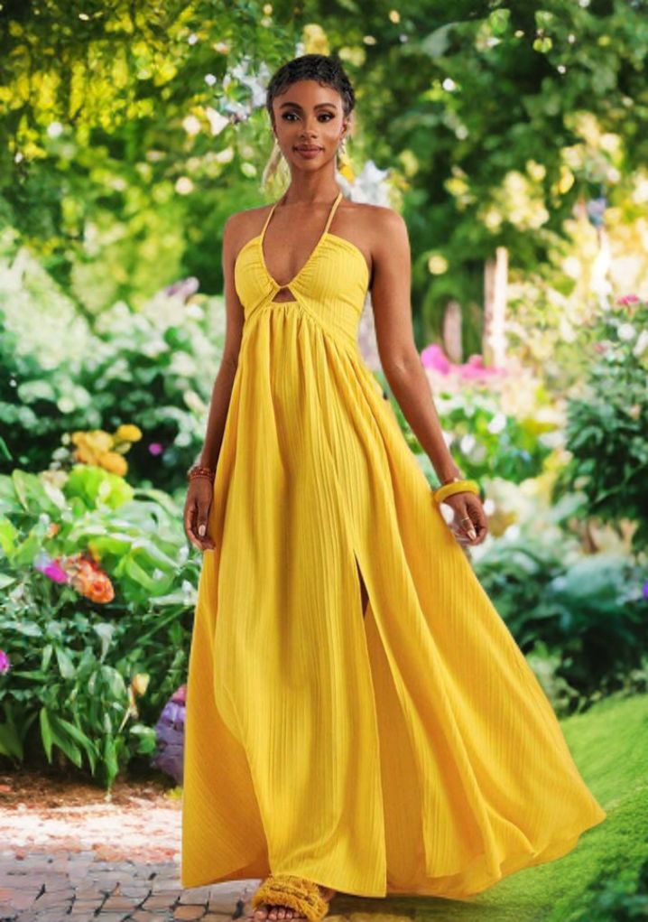 Crisscross Tie Backless Halter Maxi Dress