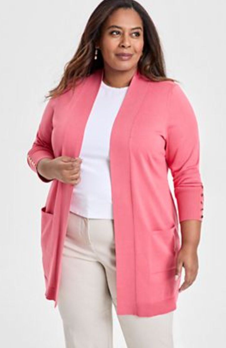Open Front Cotton Cardigan with Side Pockets – Knee-Length, Relaxed Fit