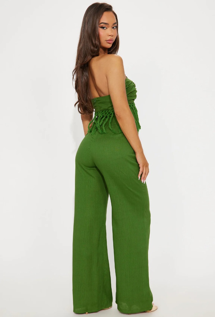 Green Goddess Strapless Linen Jumpsuit