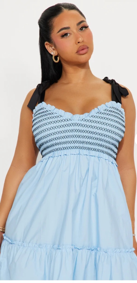 Blue Tie-Strap Tiered Maxi Dress