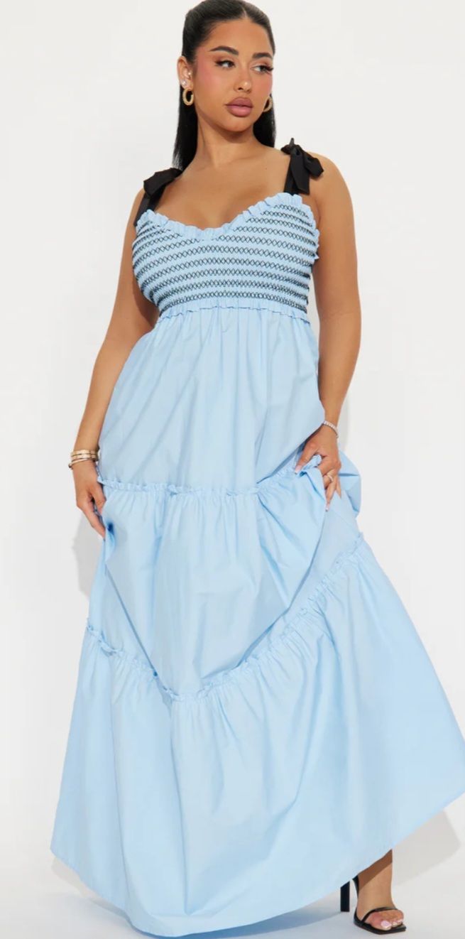 Blue Tie-Strap Tiered Maxi Dress