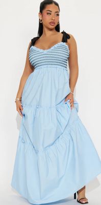 Blue Tie-Strap Tiered Maxi Dress