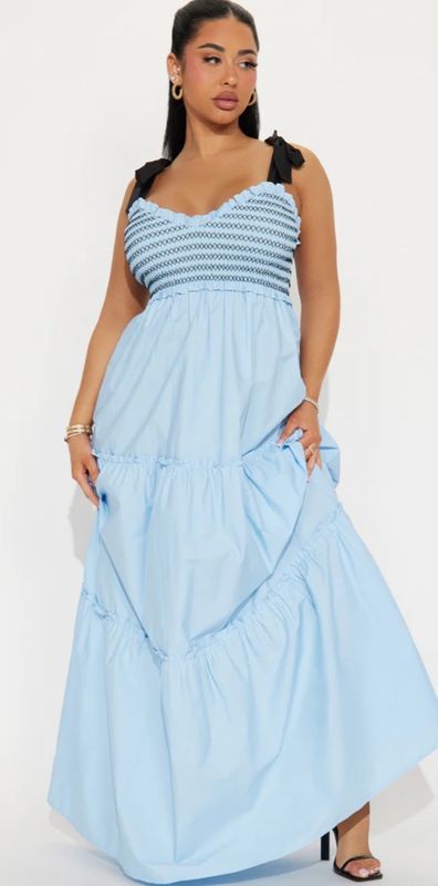 Blue Tie-Strap Tiered Maxi Dress