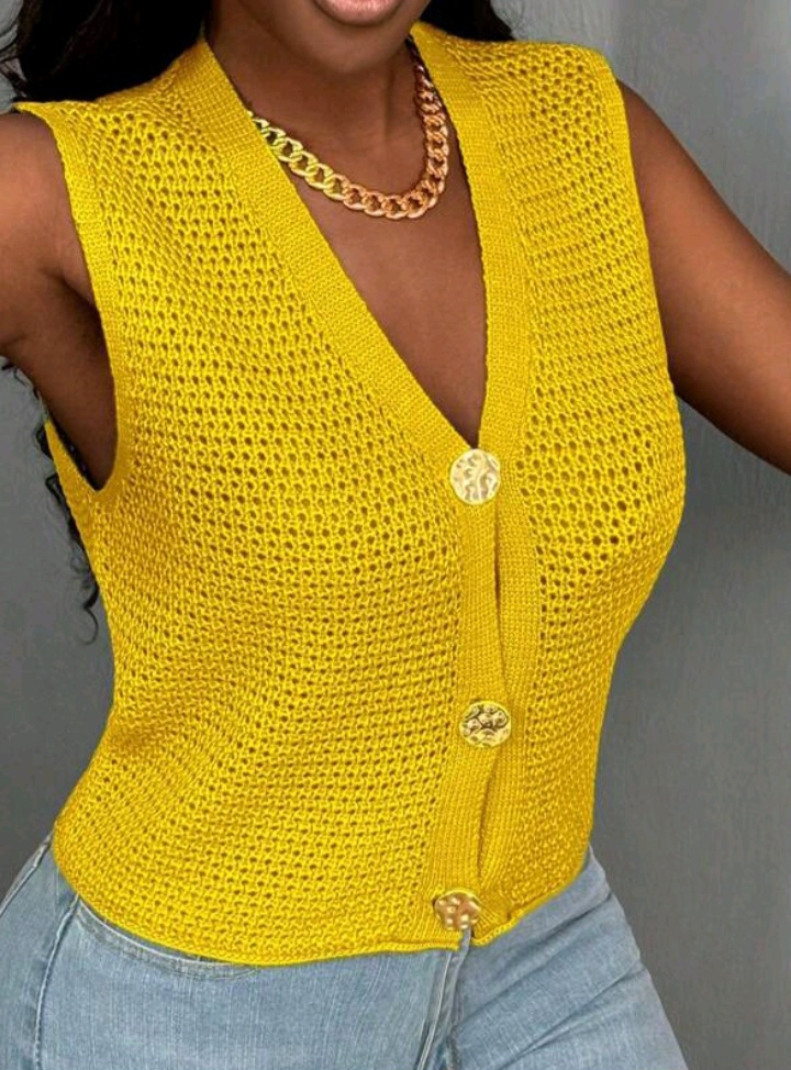 Emerald Allure V-Neck Knitted Vest