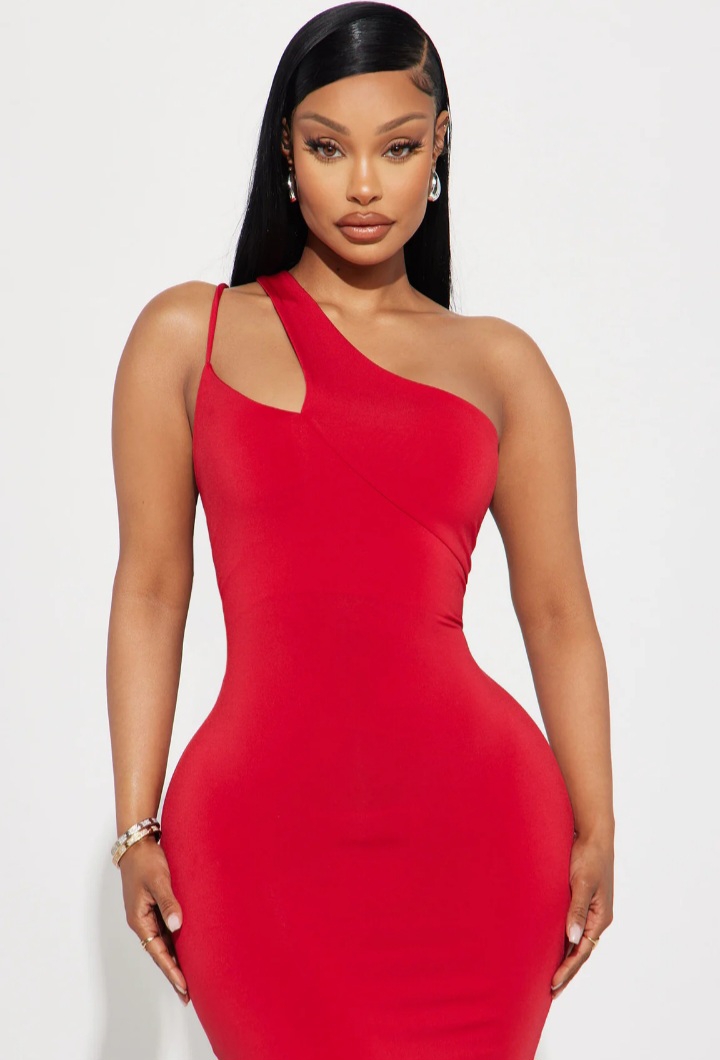 Red One-Shoulder Midi Dress