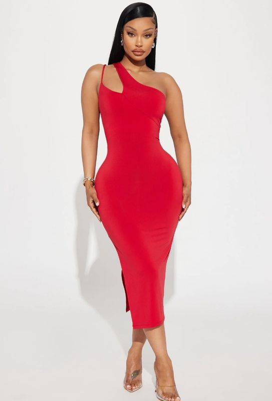 Red One-Shoulder Midi Dress Red One-Shoulder Midi Dress