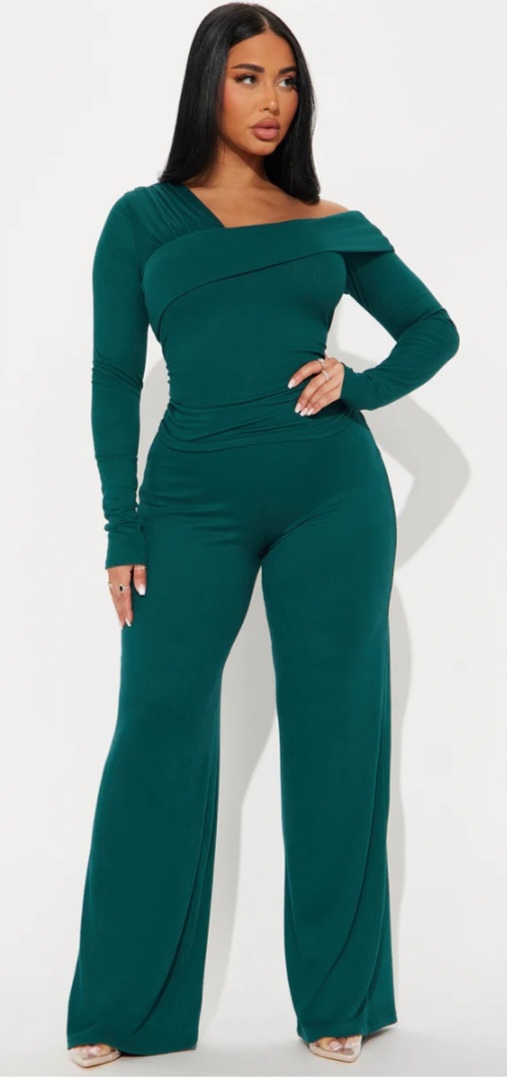 Hunter Green Off Shoulder Pant Set