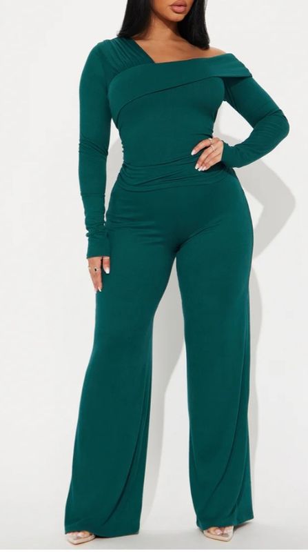 Hunter Green Off Shoulder Pant Set