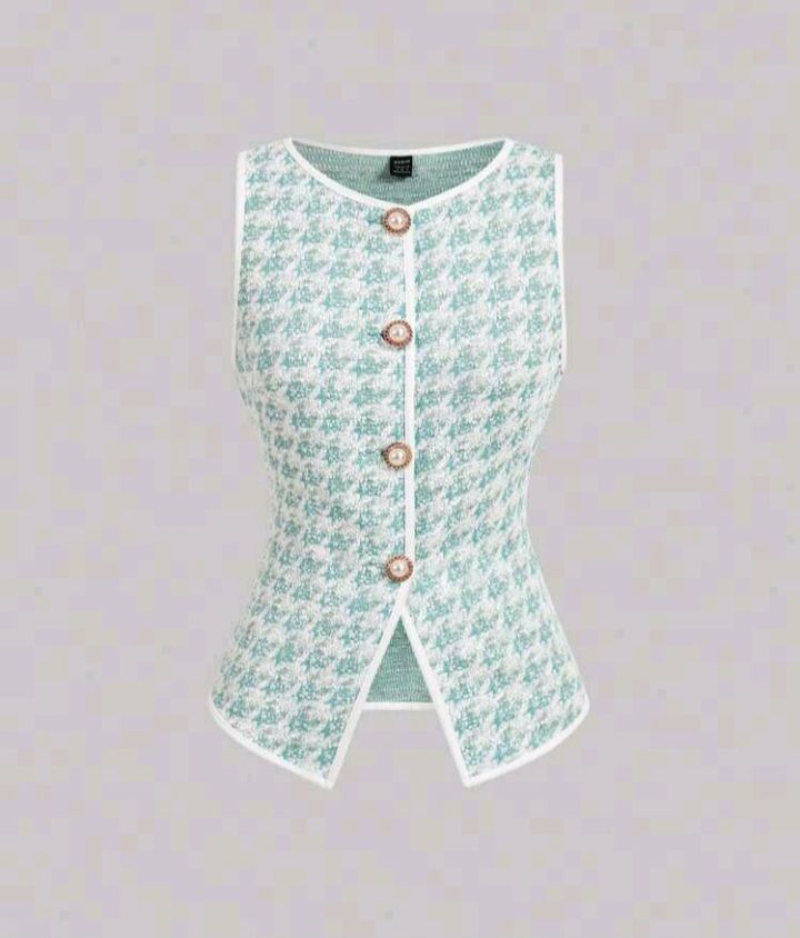 Vintage Houndstooth Single-Breasted Knit Vest Vintage Houndstooth Single-Breasted Knit Vest