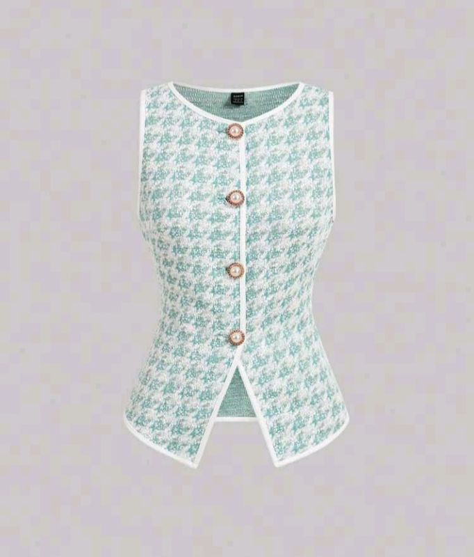Vintage Houndstooth Single-Breasted Knit Vest Vintage Houndstooth Single-Breasted Knit Vest