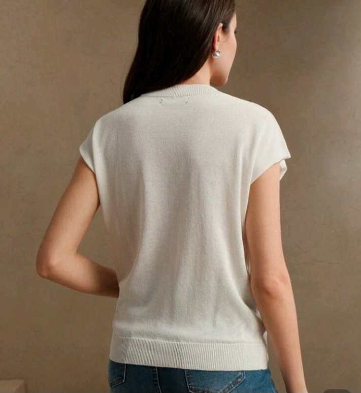 Crew Neck Beaded Embroidered Rhinestone Top