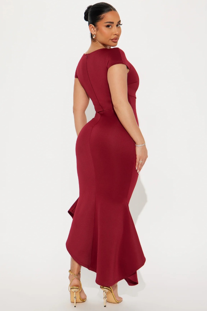 Midi Dress with High Asymmetrical Hem”