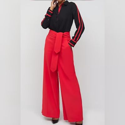 Belted Topstitch High Waist Pants