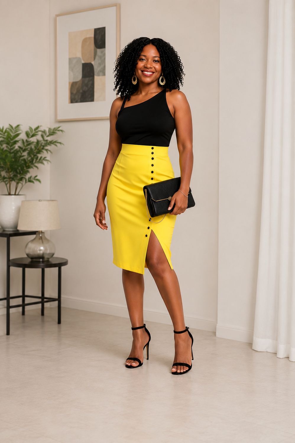 Decorative Side-Button Pencil Skirt
