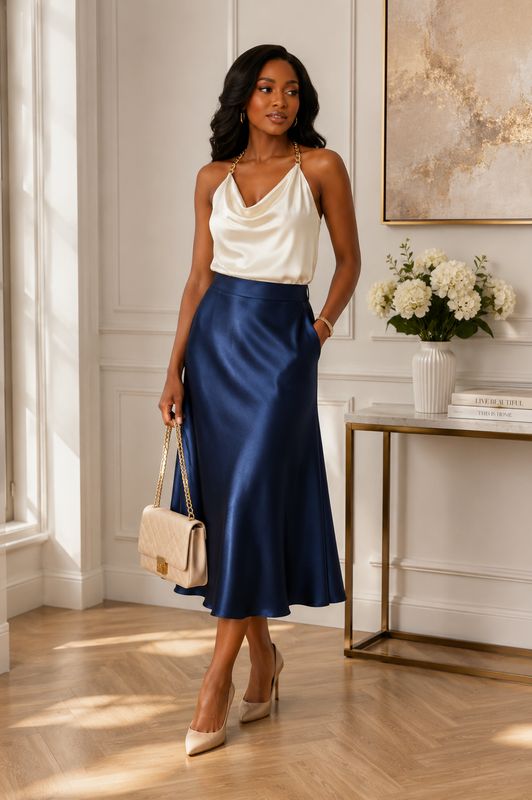 Tall High Waist Elegant Satin Skirt