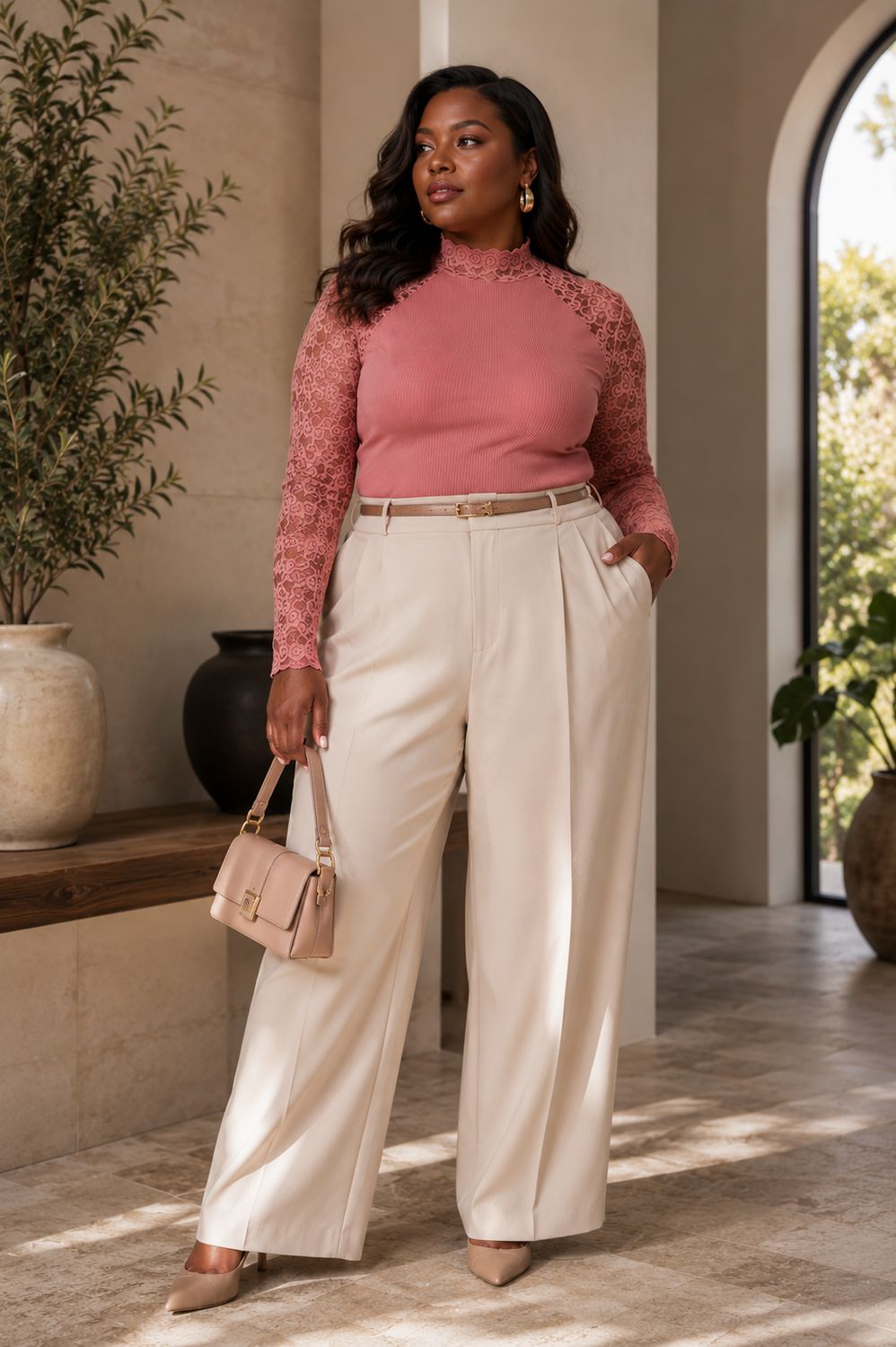 Lace Crew Long Sleeve Top