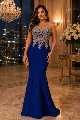 Flower Embroidered Cut Out Back Mermaid Hem Dress