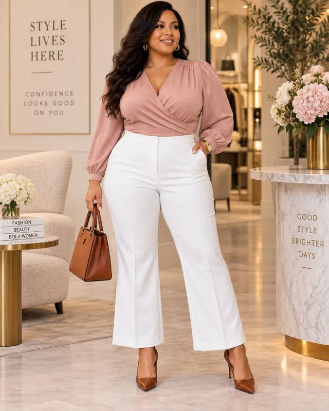 Plus- Size High Waist Wide Leg Pants Plus- Size High Waist Wide Leg Pants