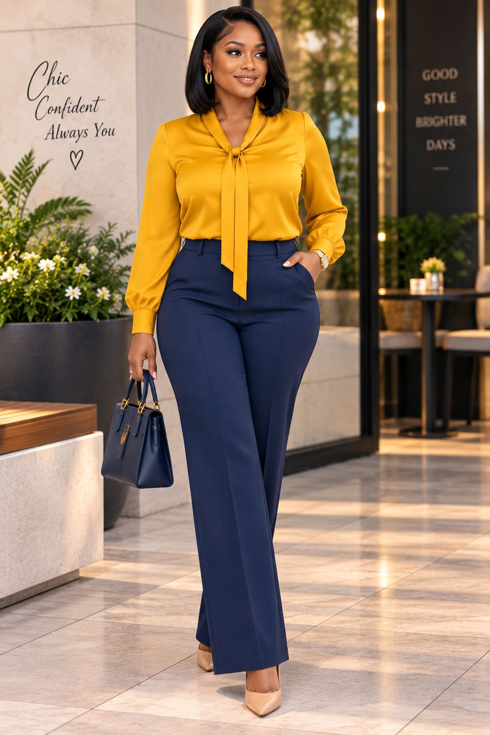 Satin Tie-Neck Long Sleeves Blouse 