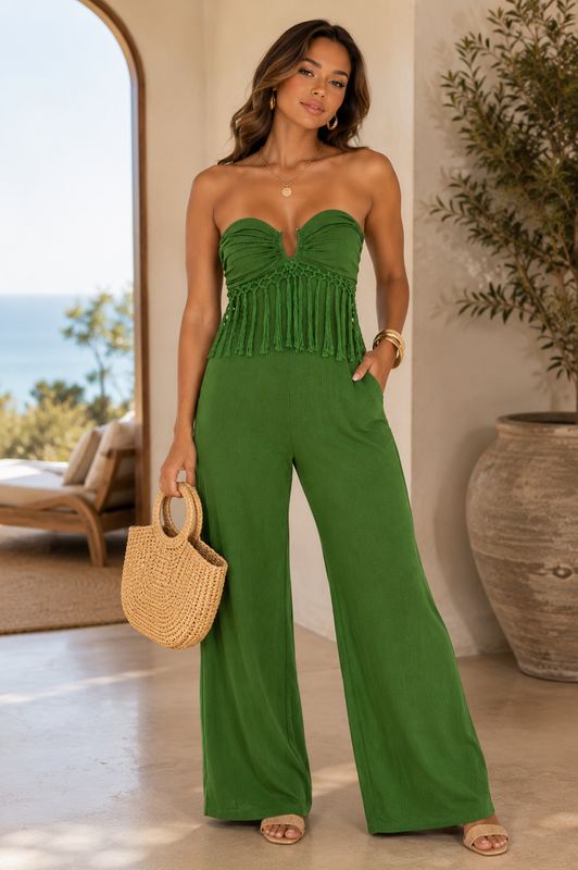 Green Goddess Strapless Linen Jumpsuit Green Goddess Strapless Linen Jumpsuit