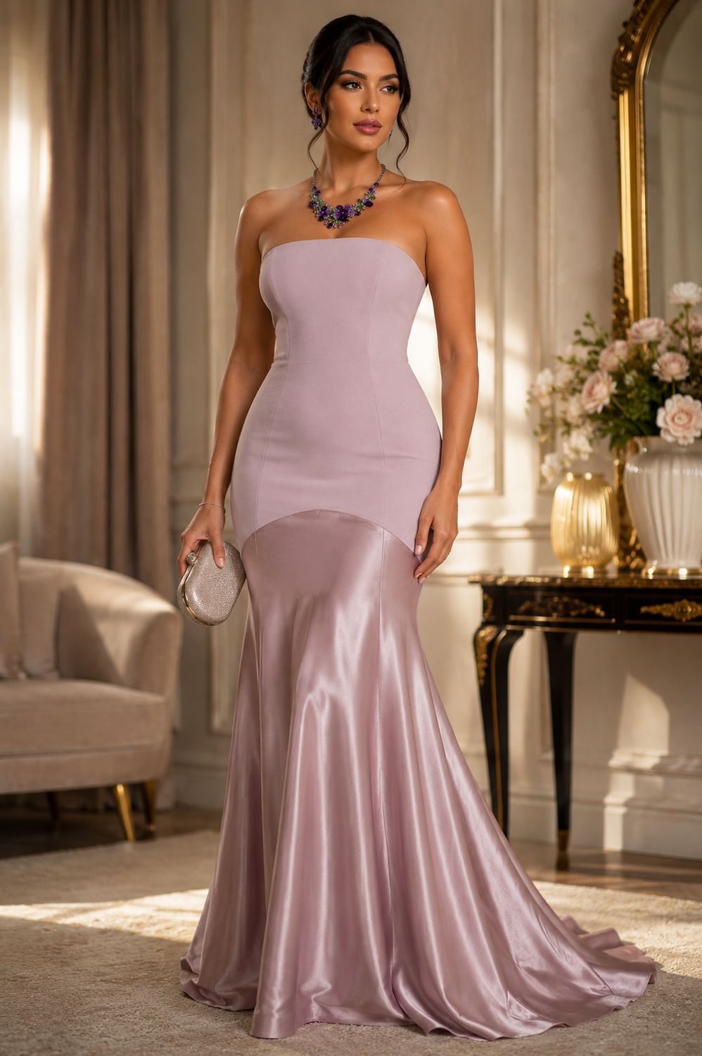 ​Dusty Mauve Strapless Maxi Dress