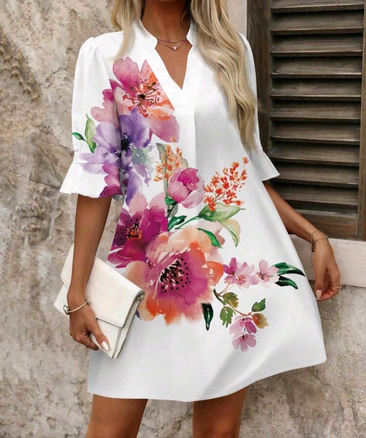 Floral Print Short-Sleeve Dress