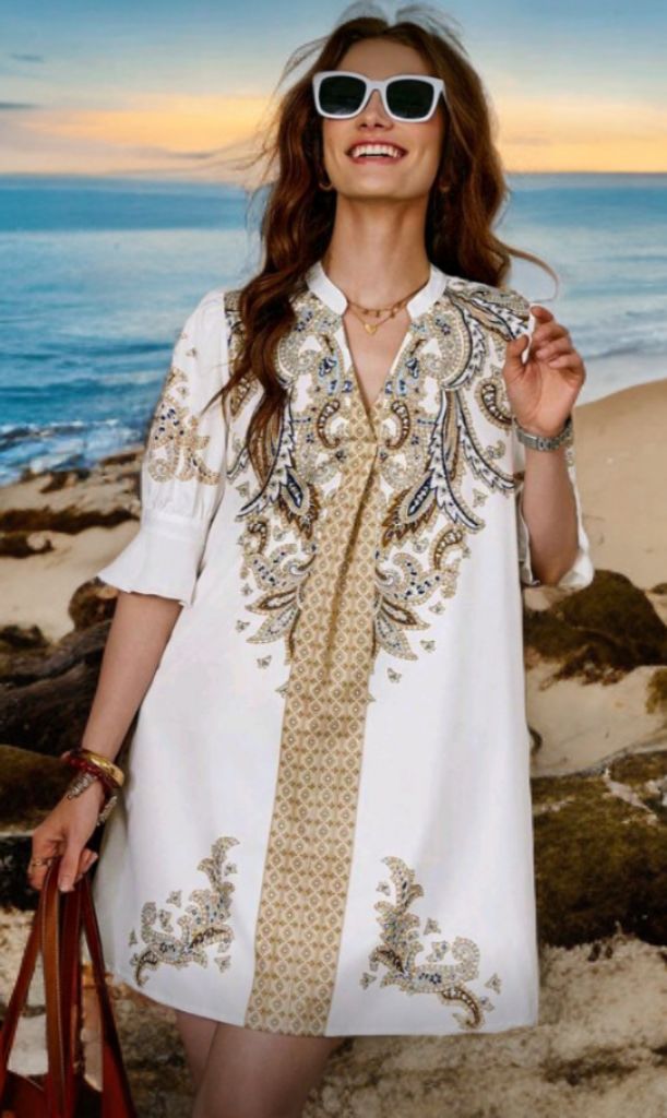 Mid-Sleeve Printed Mini Dress