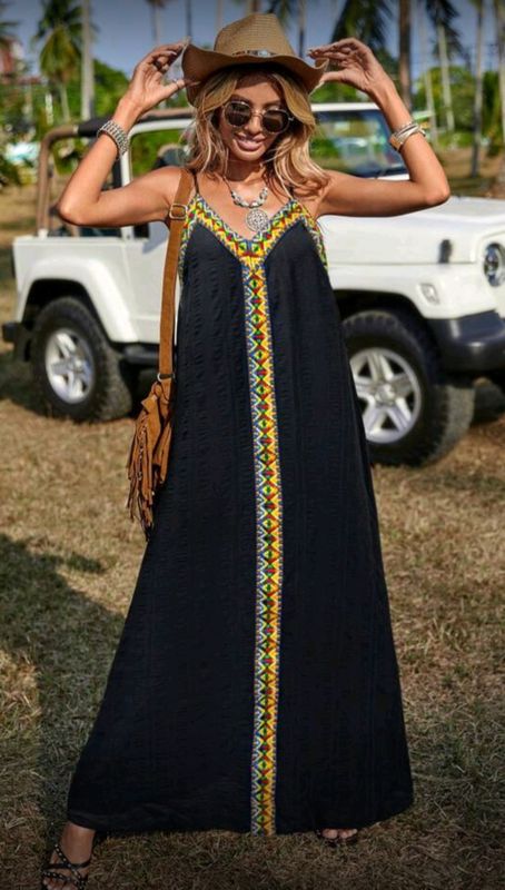 Patchwork Ribbon Long Cami Dress