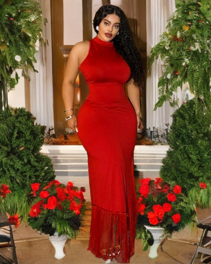 Ruched Waist Tassle Detail Dress