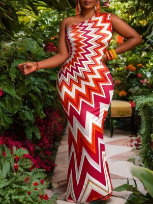 Elegant Ombre One-Shoulder Wavy Bodycon