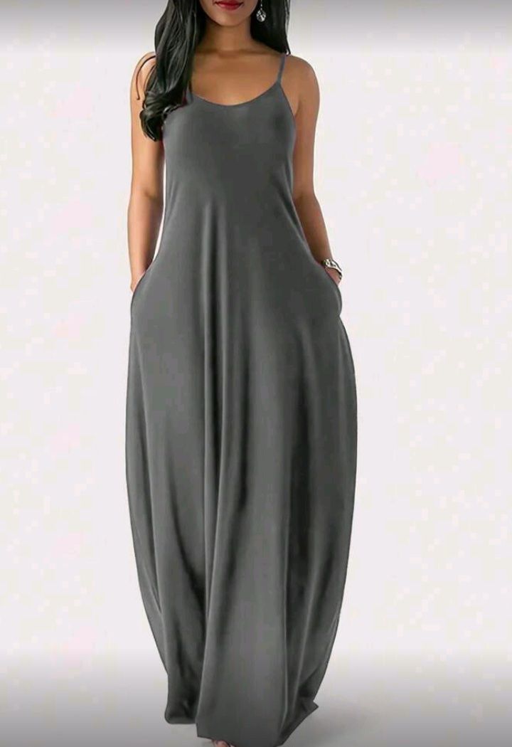 Pocketed Spaghetti Strap Long Dress