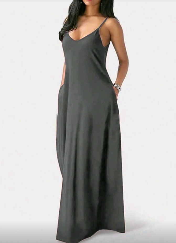 Pocketed Spaghetti Strap Long Dress