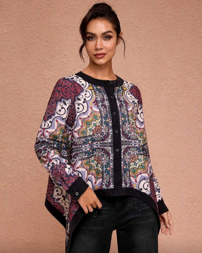 All-Over Artwork Print Round Neck Bishop