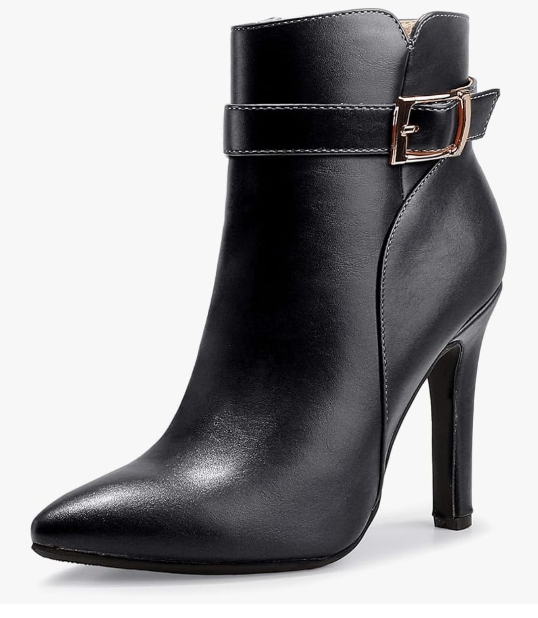 Pointed Toe Stiletto Ankle Booties with Metal Buckle