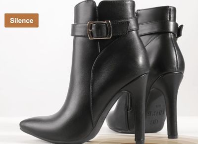Pointed Toe Stiletto Ankle Booties with Metal Buckle