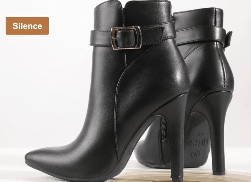 Pointed Toe Stiletto Ankle Booties with Metal Buckle
