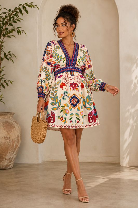 Mid-Sleeve Printed Mini Dress Mid-Sleeve Printed Mini Dress