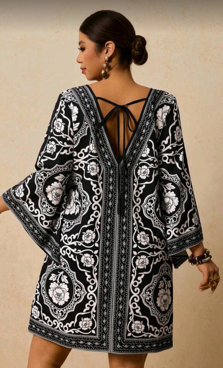 Black & White Floral Midi Dress