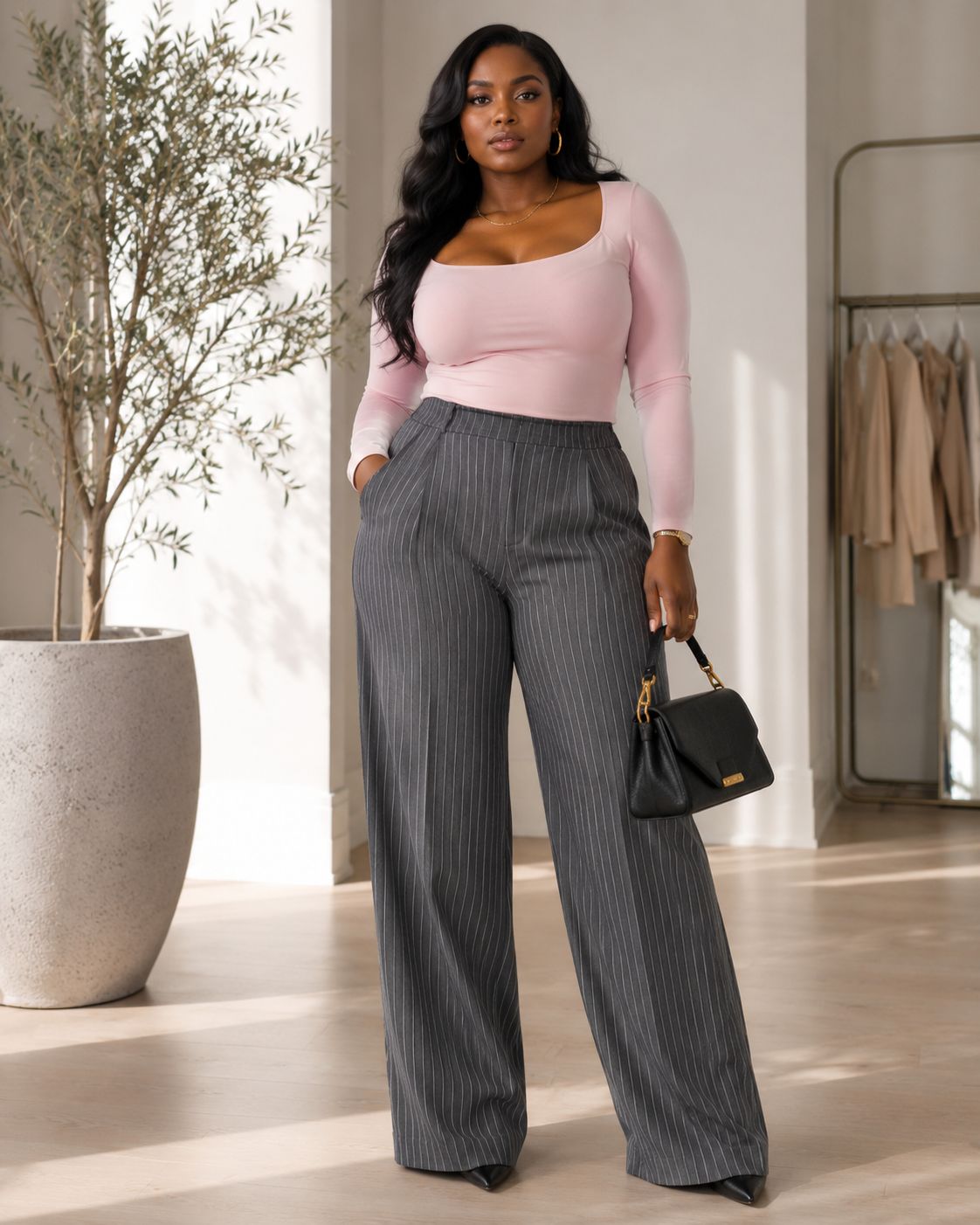 Modern Poise Pinstripe Wide-Leg Pants