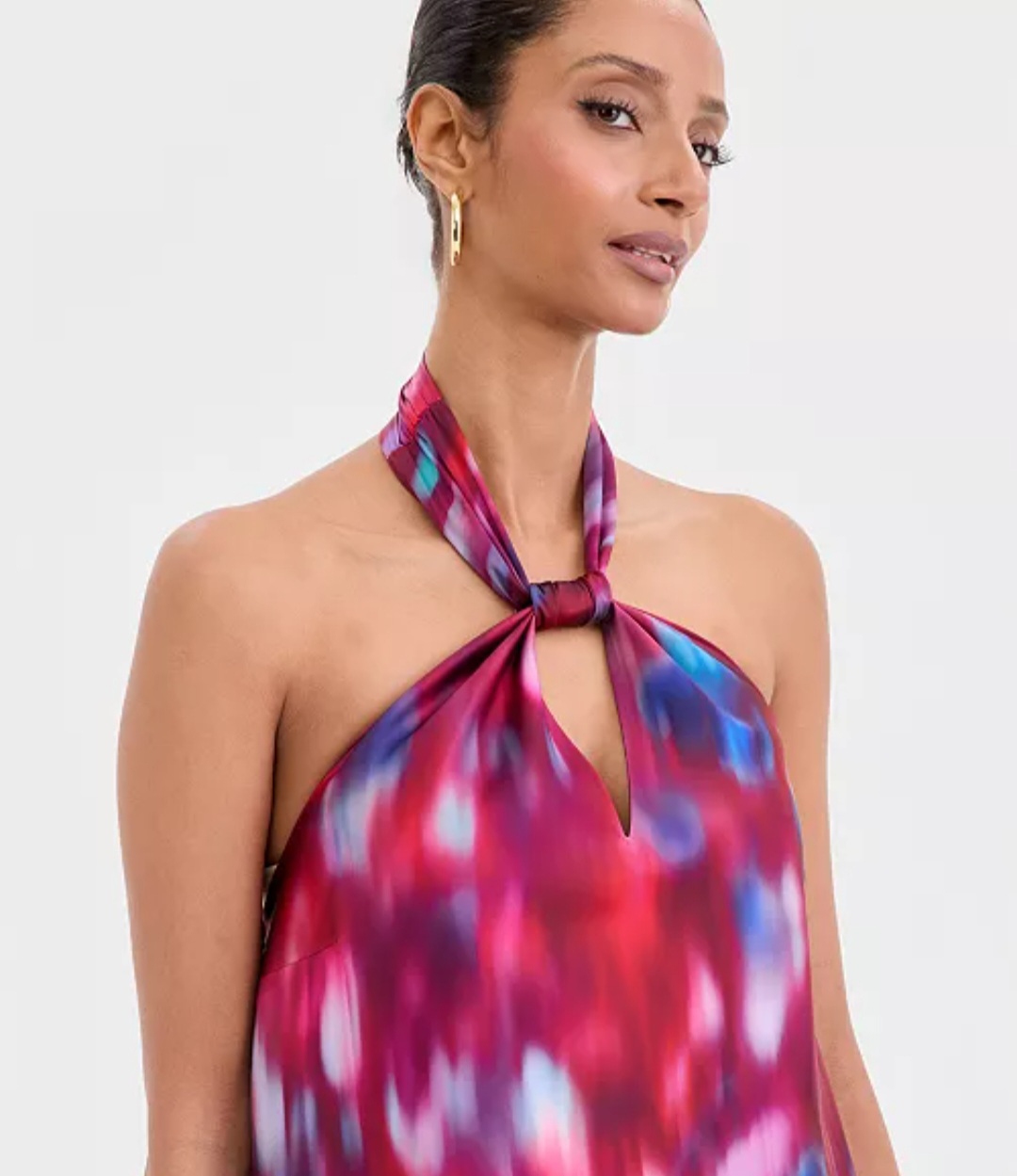 Printed Satin Knotted Halter Top – Resort Chic