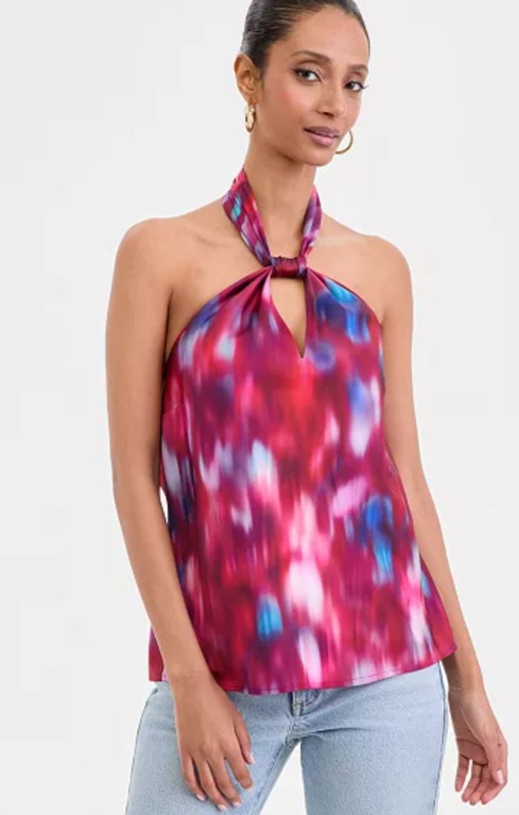 Printed Satin Knotted Halter Top – Resort Chic