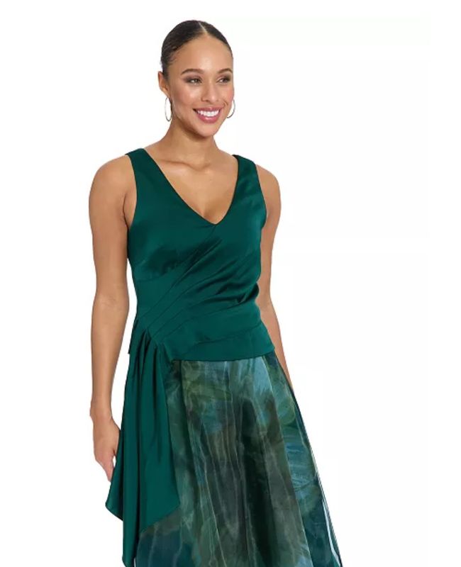 Women’s Asymmetrical Pleated V-Neck Top